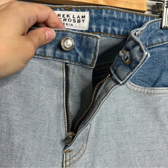 Derek Lam 10 Crosby Womens Size 25 Gia Mid Rise Cropped Flare Two Tone Blue Jean - Picture 10 of 14